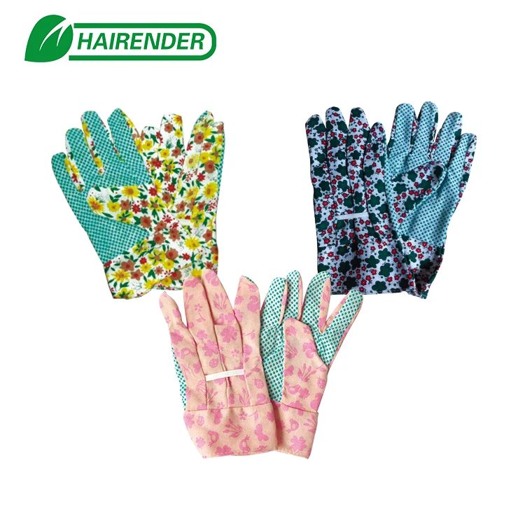 
Ladies PVC Flower Pattern Chore Dotted Women Floral Garden Cotton Gloves 