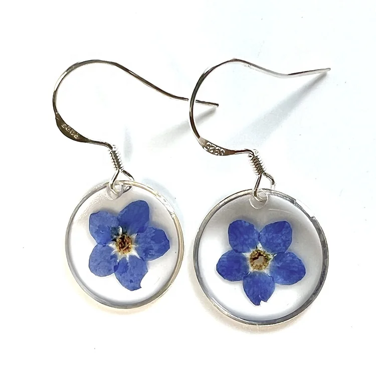 Ivy Personised 925 Sterling Silver sets Forget Me Not Dried Flower  3pcs Necklace+Earrings+bracelet sterling silver 925 jeweller