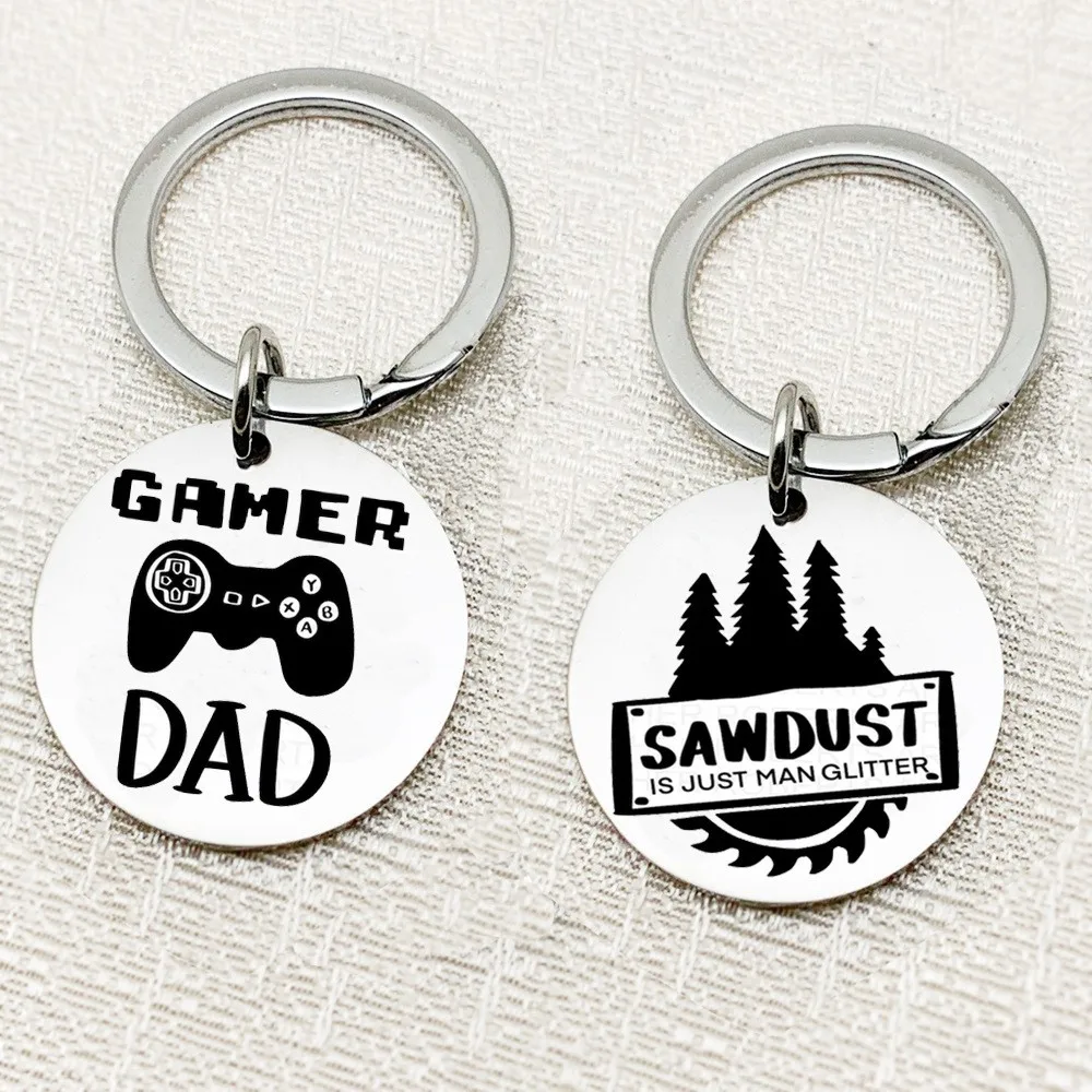 Wholesale custom fashion round keychain silver color stainless steel keychains key rings for fathers birthday gift
