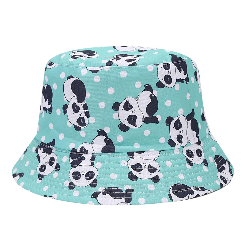 Outdoor leisure cartoon small animal giant panda double face wear fisherman hat printed sun hat children printed flowerpot hat