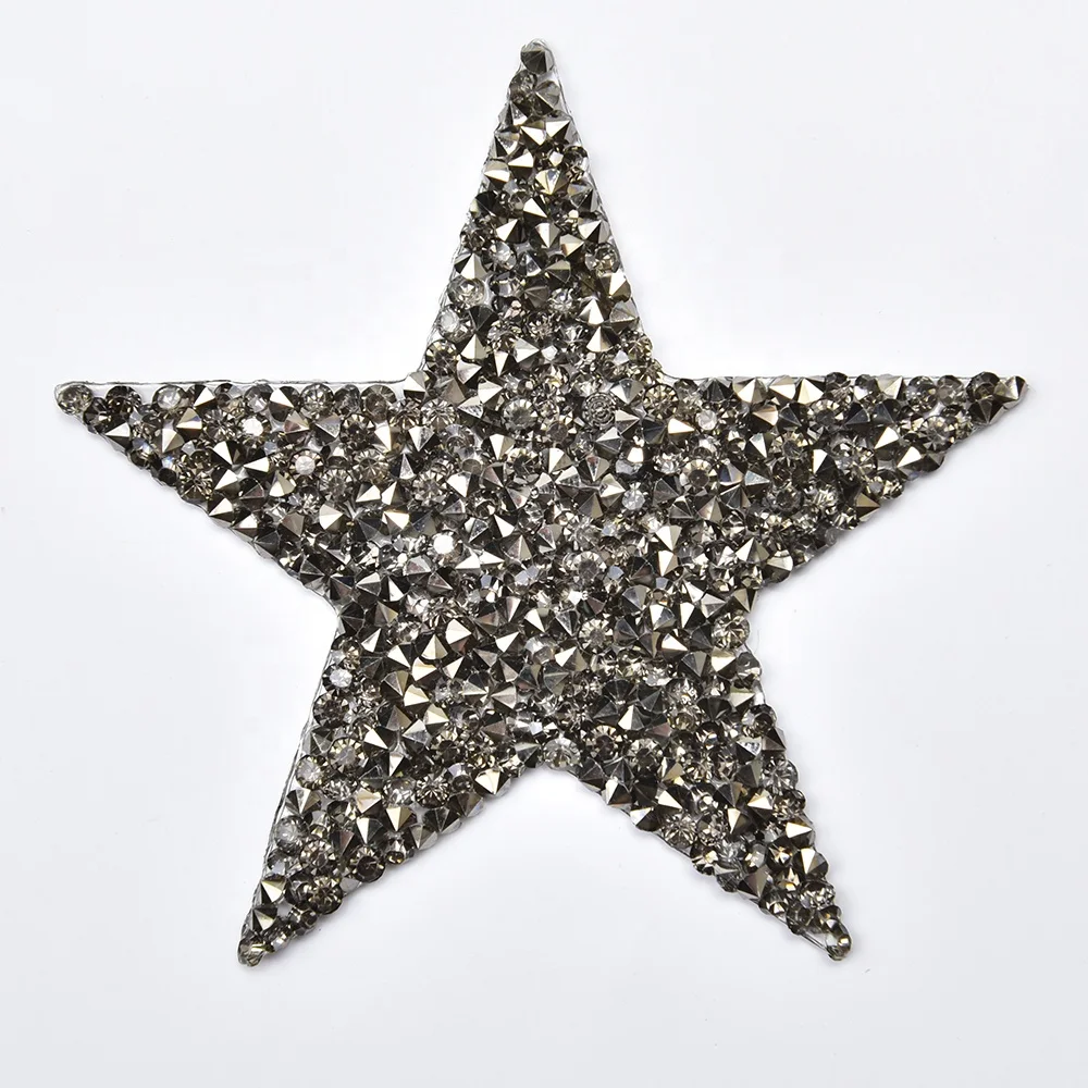 8cm Star Design Hot Fix Rhinestone Motif Iron on Patches Heat Transfer Pattern Crystal Strass Applique for T-shirt Garment