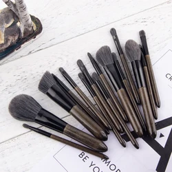 Nano Fiber Custom Logo Cosmetic Brushes Kit Personalized Makeup Brushes Set Gray Synthetic Hair OPP Bag +outer Bag HXT-097 15pcs