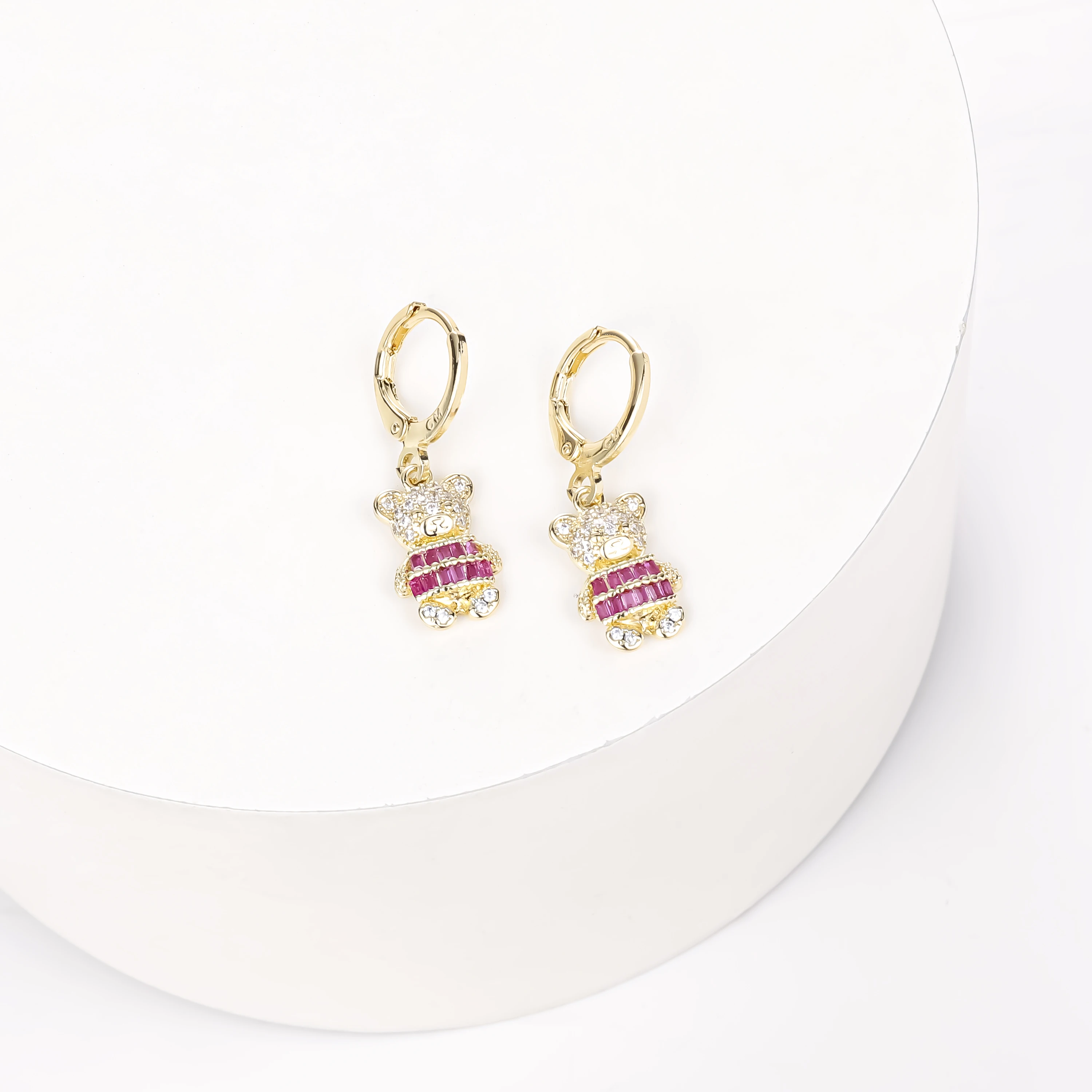 CM Jewelry Fashion Conjuntos De Joyeria 14K Gold Plated Women Jewelry Sets Zircon Earrings Pendant Necklace Cute Bear Sets