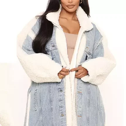 autumn winter new fashion fur jean jacket for women denim coat fur lining vintage casual long jacket