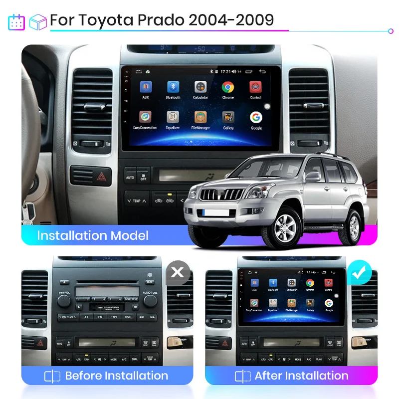 9 inch 4G CarPlay Android 10 4G+64G Car Radio Multimedia Player For Toyota Prado 120 2004 - 2009 GPS no double 20 din dvd player