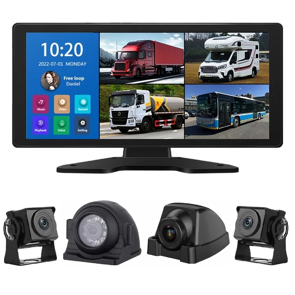 10,1-Zoll-4-Kanal-Monitor BSD-LKW-Alarm bus Onboard-DVR-Videorecorder-Monitor mit 4 AHD 1080P-Parkkameras