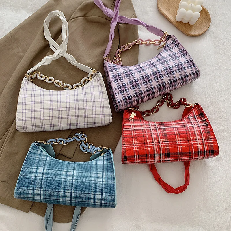 Autumn And Winter Trend Plaid Bag For Women New One-Shoulder French Fashion Underarm Baguette Bag Wholesale Cheap Hand Bag