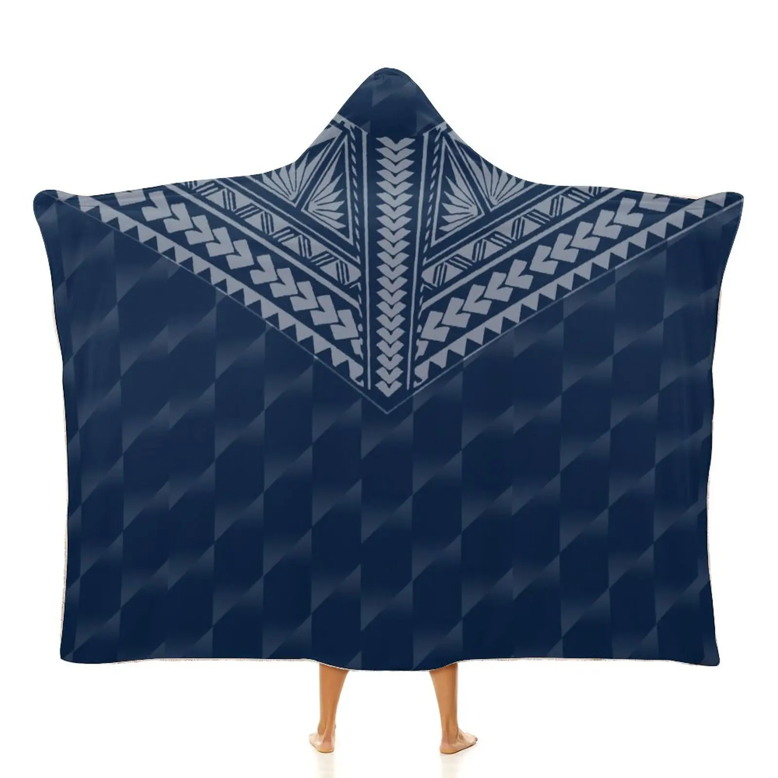 High Quality Custom Logo Tonga Polynesian Tribal Print Winter Warm Soft Oversized Sherpa Hooded Blanket Fleece Blanket For Men