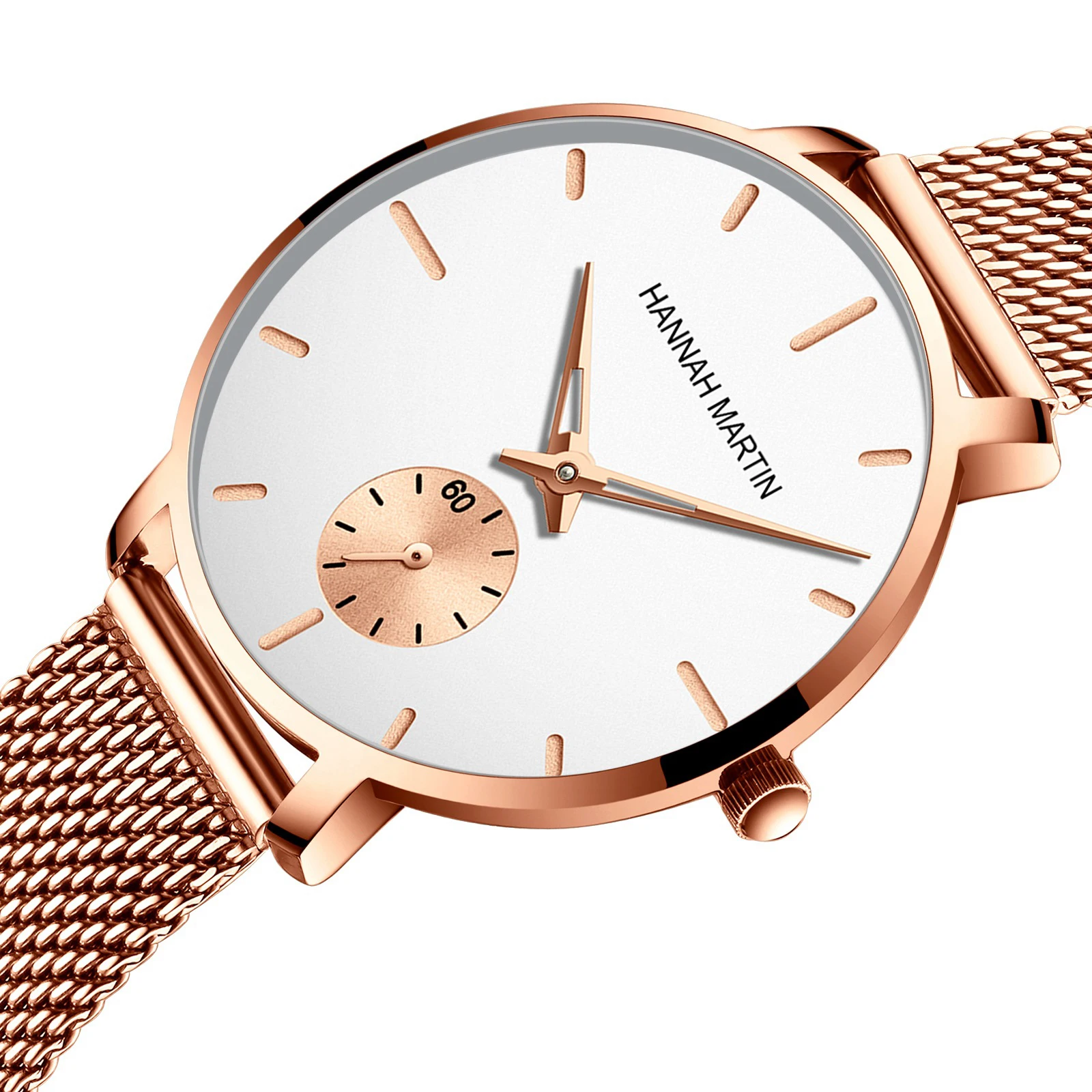 2024 New Trendy White Dial Simple Rose Gold Mesh Band Vogue Girls Japan Quartz Analog Luxury Ladies Fashion Watch