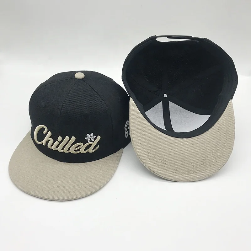 Factory low MOQ metal sports caps custom puff embroidery logo blank flat brim hip hop hat plain snapback baseball cap