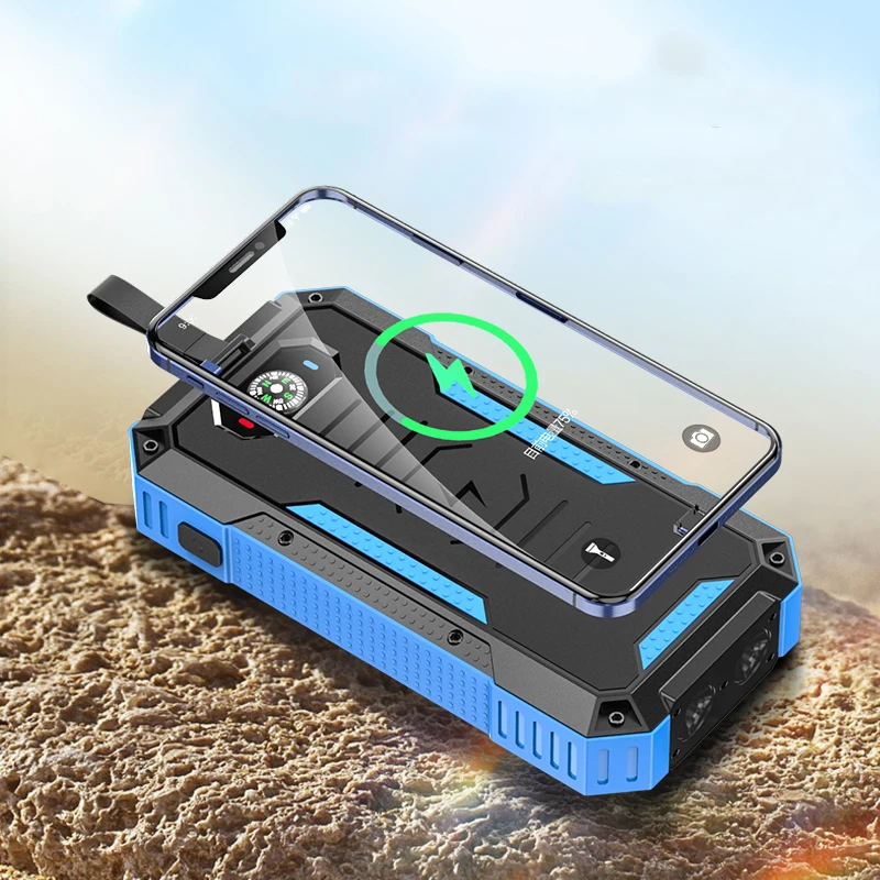 PD22.5W Wireless 15W 4 USB Portable Fast Charger Wireless Solar Power Bank 30000mAh for Cell Phone