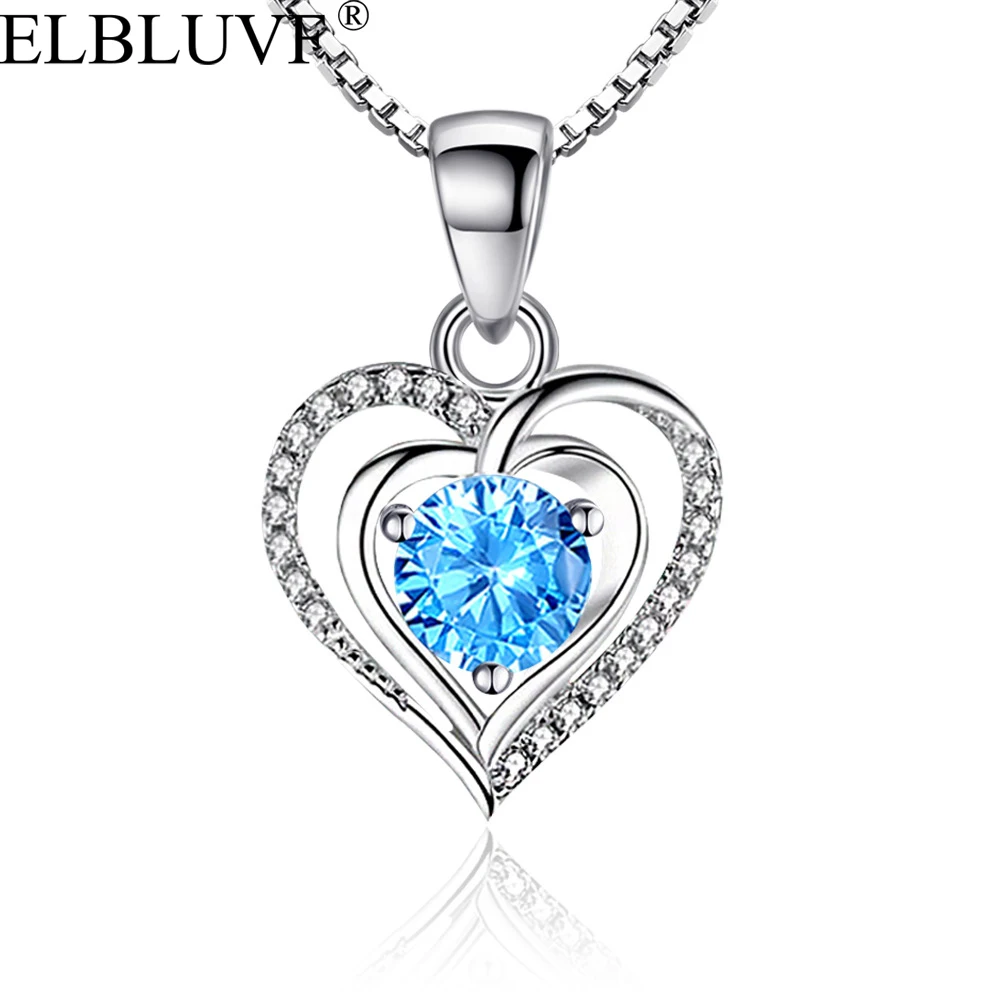 ELBLUVF Free Shipping Hot Sell Copper 925 Silver Platinum Plated Romantic Zircon LOVE Heart Pendant For Women