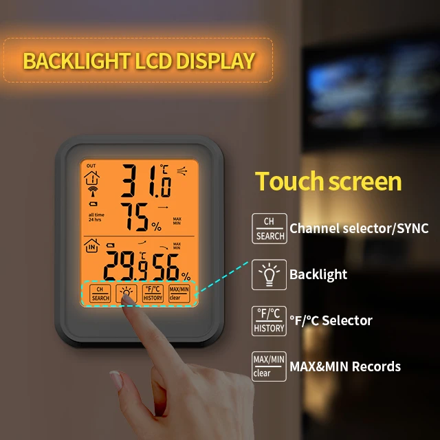 Wireless Thermometer Indoor Outdoor Thermometer Digital 433 MHz Wireless Temperature and Humidity Monitor