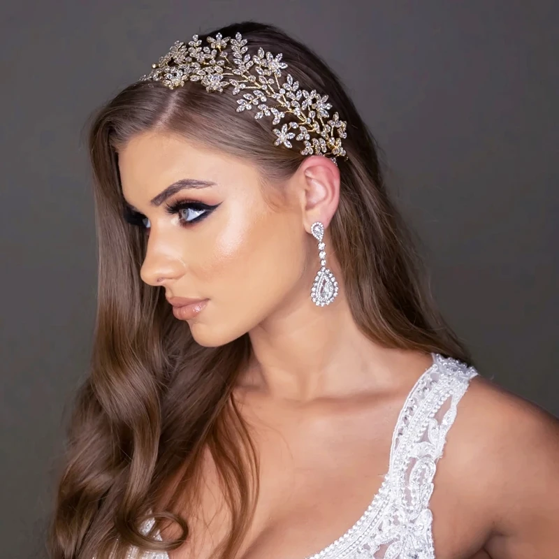 
Wholesale Handmade hair band stylish Prom fancy Flower Wedding bridal Headband zircon tiaras bridal hair accessories headband 