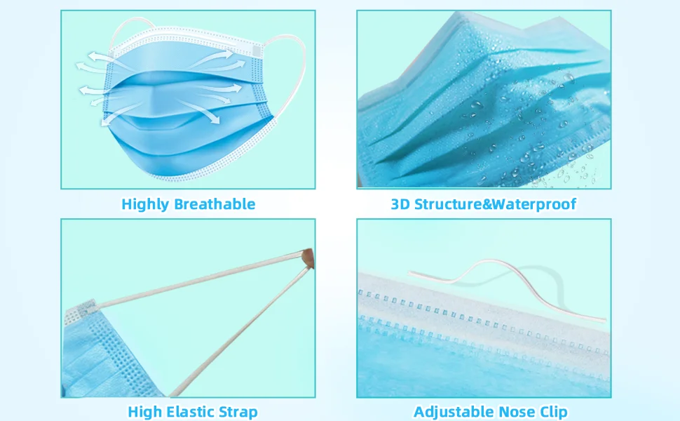 Women Black Non Woven Fabric Masks Blue Level 3 ASTM F2100 Three Layer Medical Masks Hospital Surgical Face Masks