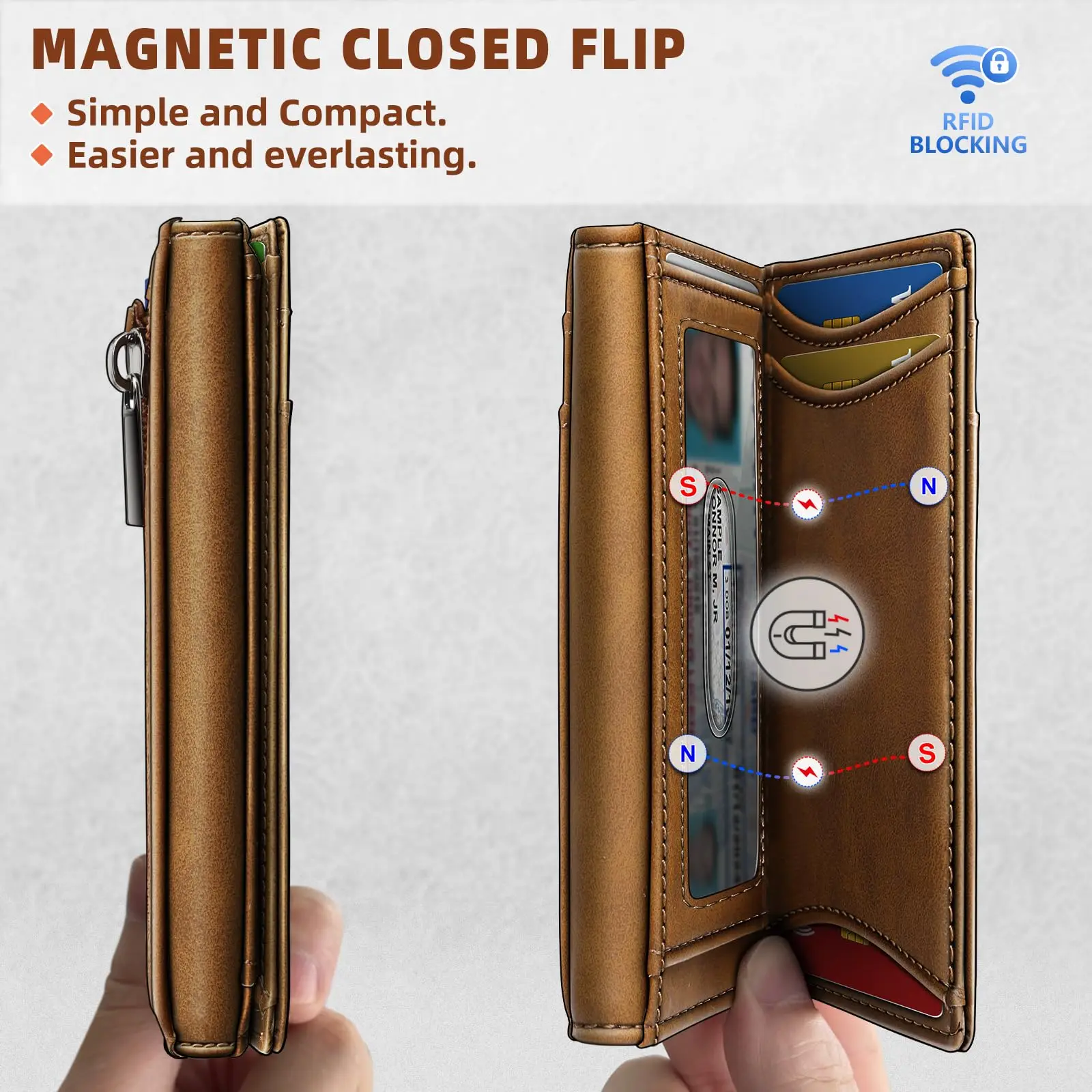 Factory Hot Sale Genuine Leather Credit Card Holder Purse With Zippet Coin Pocket RFID Blocking Slim Tri-fold Wallet For Man