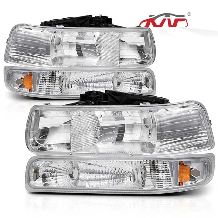 Front Headlight Crystal Headlight Bumper Lights head lamp car headlight replacement For Chevy Suburban Silverado 1999-2002