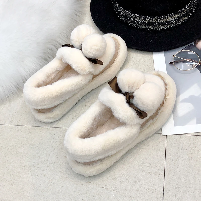 2021 Hot sale new fashion design women fur and plush slippers cute animal anti slip and warming outdoor shoes for winter