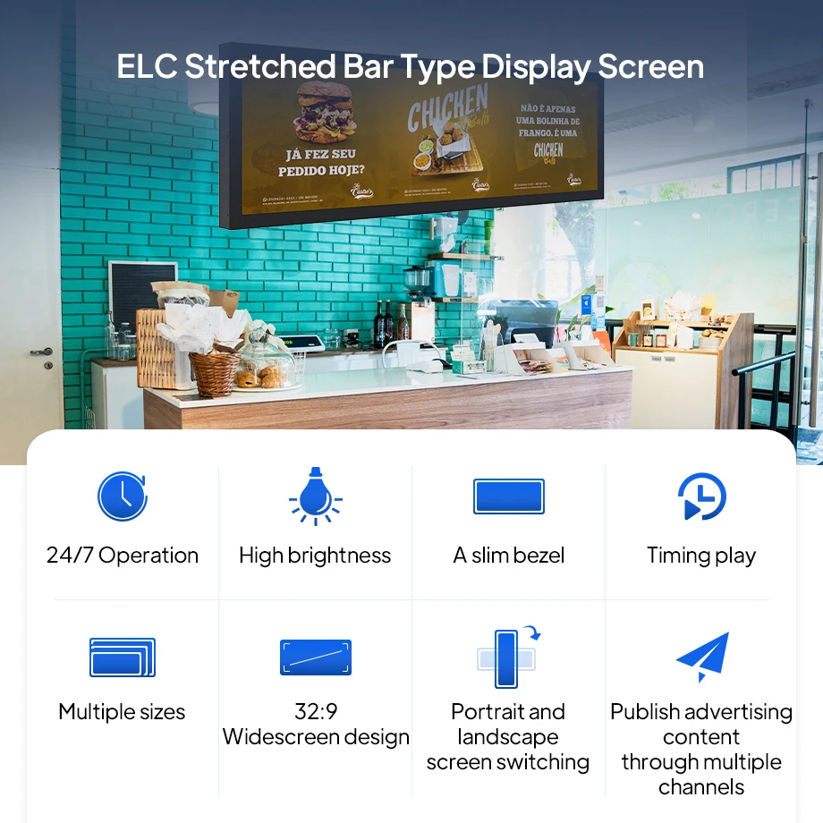 29 inch hd retail store wide touch screen monitor shelf edged stretch bar lcd advertising display