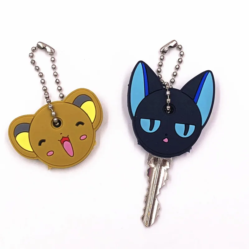 Cute Anime Keychain Silicone Cat Dog Protective Key Case Cover for Key Control Dust Cap Holder Gift Women Key Chain