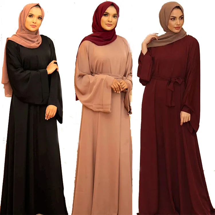 Arab Turkish Jilbab Dubai Women Islamic Plain  Color Pray Simple Abaya Long Dress Muslim Islamic Clothing