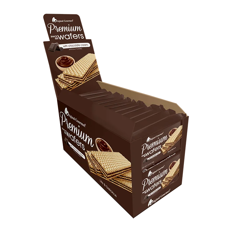 Крем какао закуски Размер вафель 24ct Дисплей лоток с шоколадным покрытием печенье