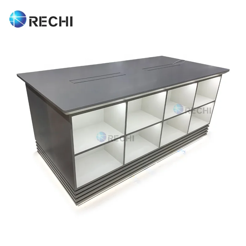 RECHI Custom White Smartphone Retail Display Counter Table With Lighted Accessory Storage Cabinet For Phone Shop Design & Refit