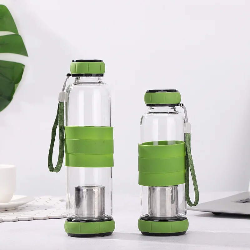 Youngshen Custom Design BPA Free Wholesale Borosilicate Tea Infuser Eco Sports Portable Glass Drinking Water Bottle With Filter