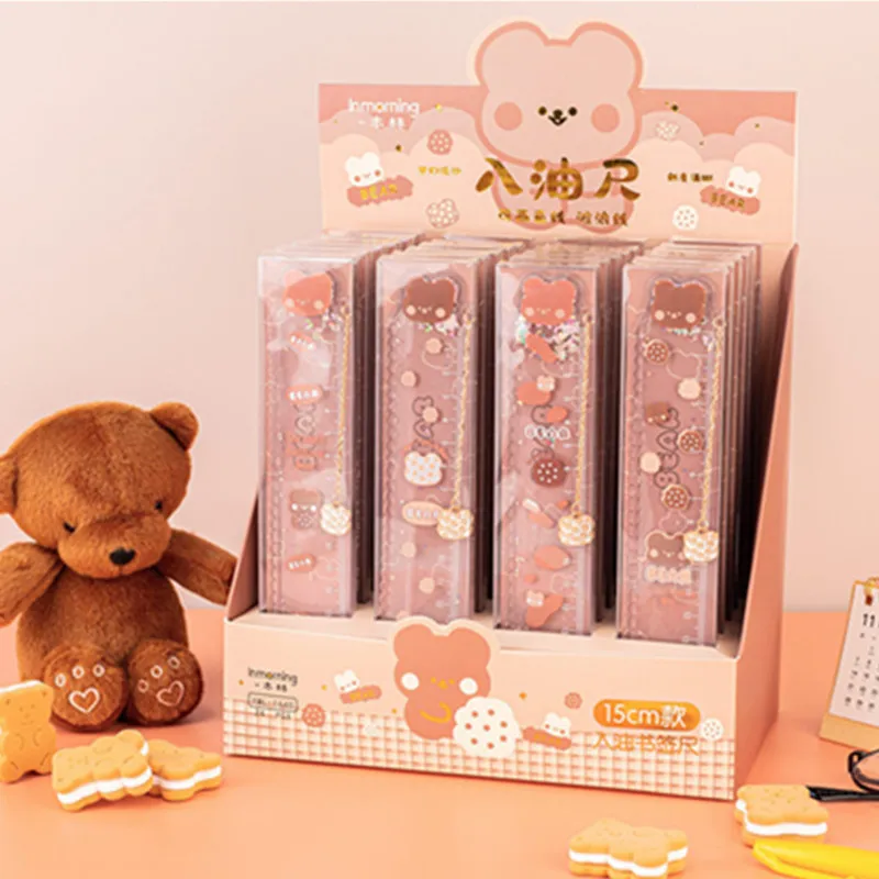 Kawaii измерительные инструменты Милая линейка с медведем в масляные канцелярские принадлежности Студенческая для рисования девушек 15