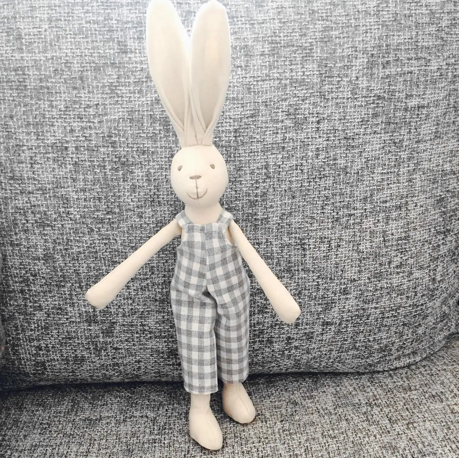 32cm Bunny Boy Fabric Doll Friendly Cotton Linen Rabbit Stuffed Animal Soft Toys with Removable Cloth Birthday Gift for Child