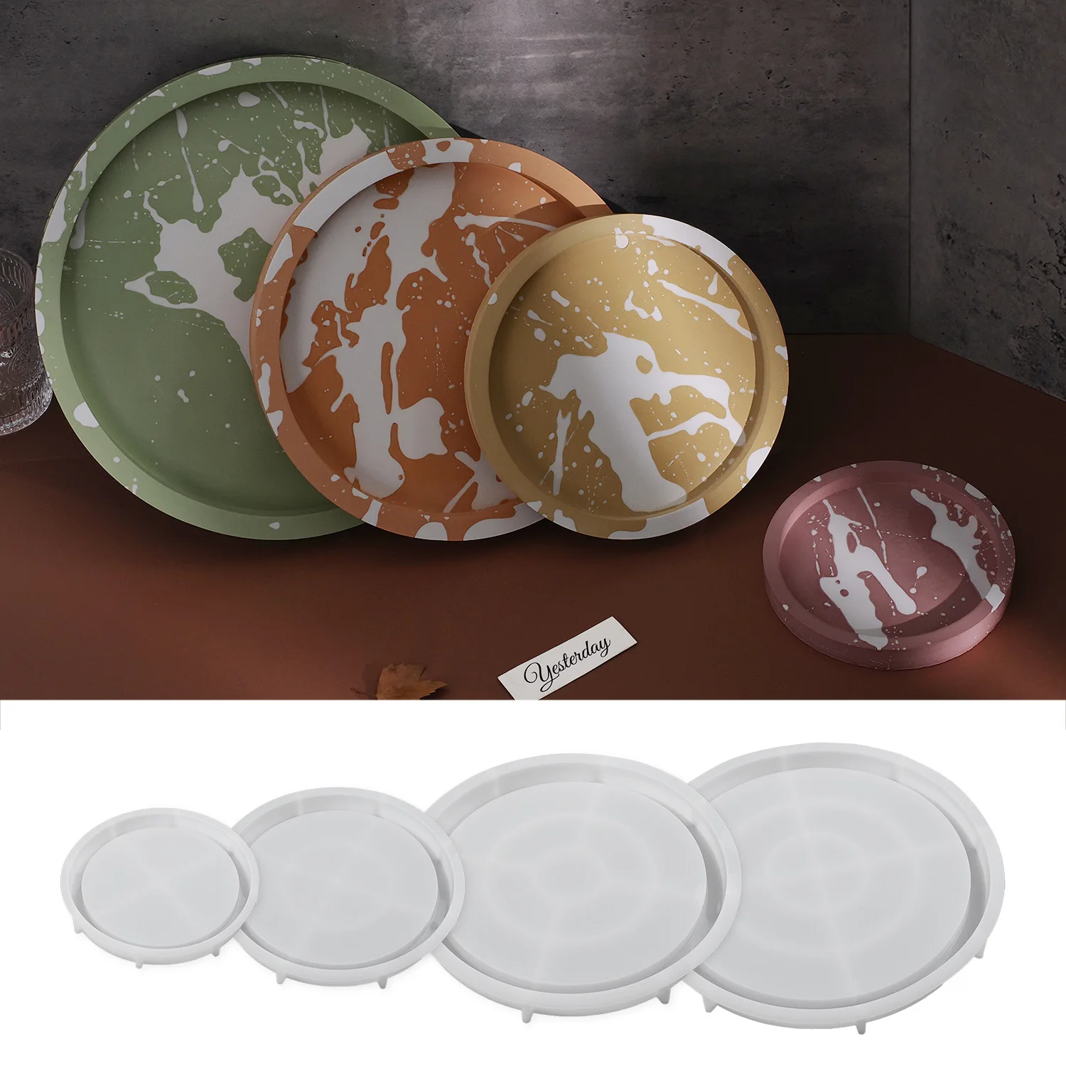 DIY adhesive plaster cement printing circular disc mold storage tray storage flower pot base silicone mold