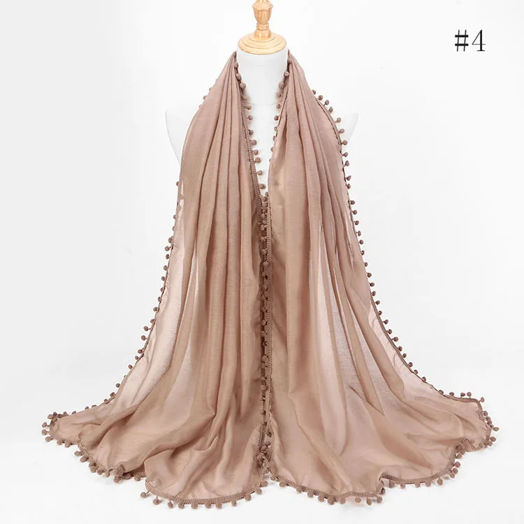 Classic simple classy Tie dyed cotton linen Hairball turban hijab shawls women muslim scarf