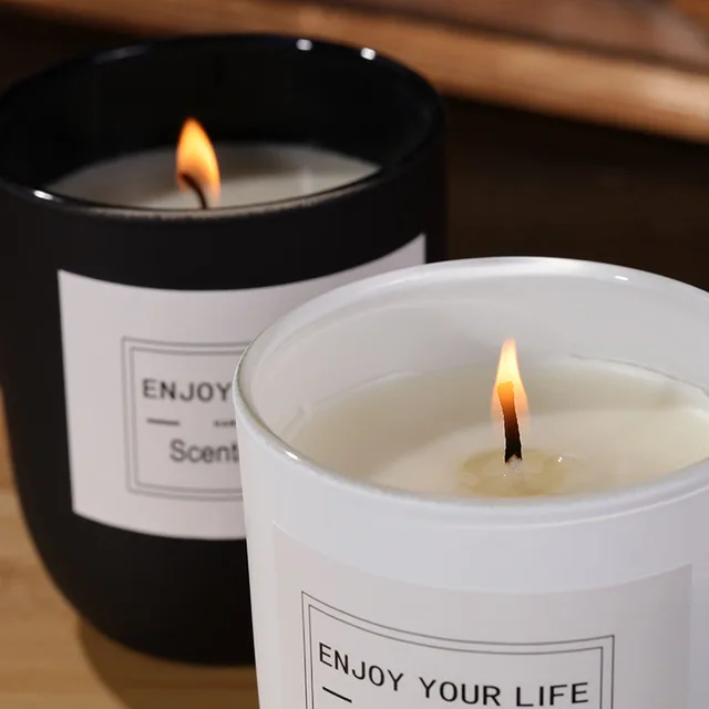 Simple Straight Sided Round Bottom Matte White Candle Jar with Wood Lid and Box Packing for Candle Making