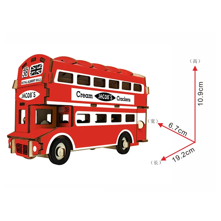 Red bus fire fruck model high-grade collectibles wooden kit good for thought training