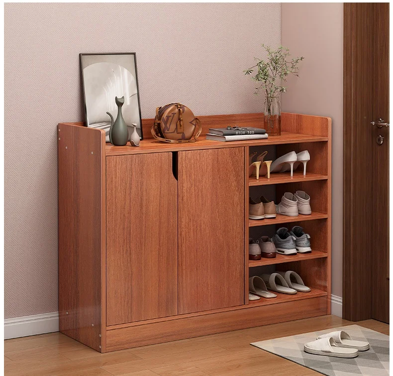 Household Shoe Cabinet Simple Door Entry Shoes Closet Artifact Small Household Type Nordic Shelving Oak Color Shoe Rack Cabinet