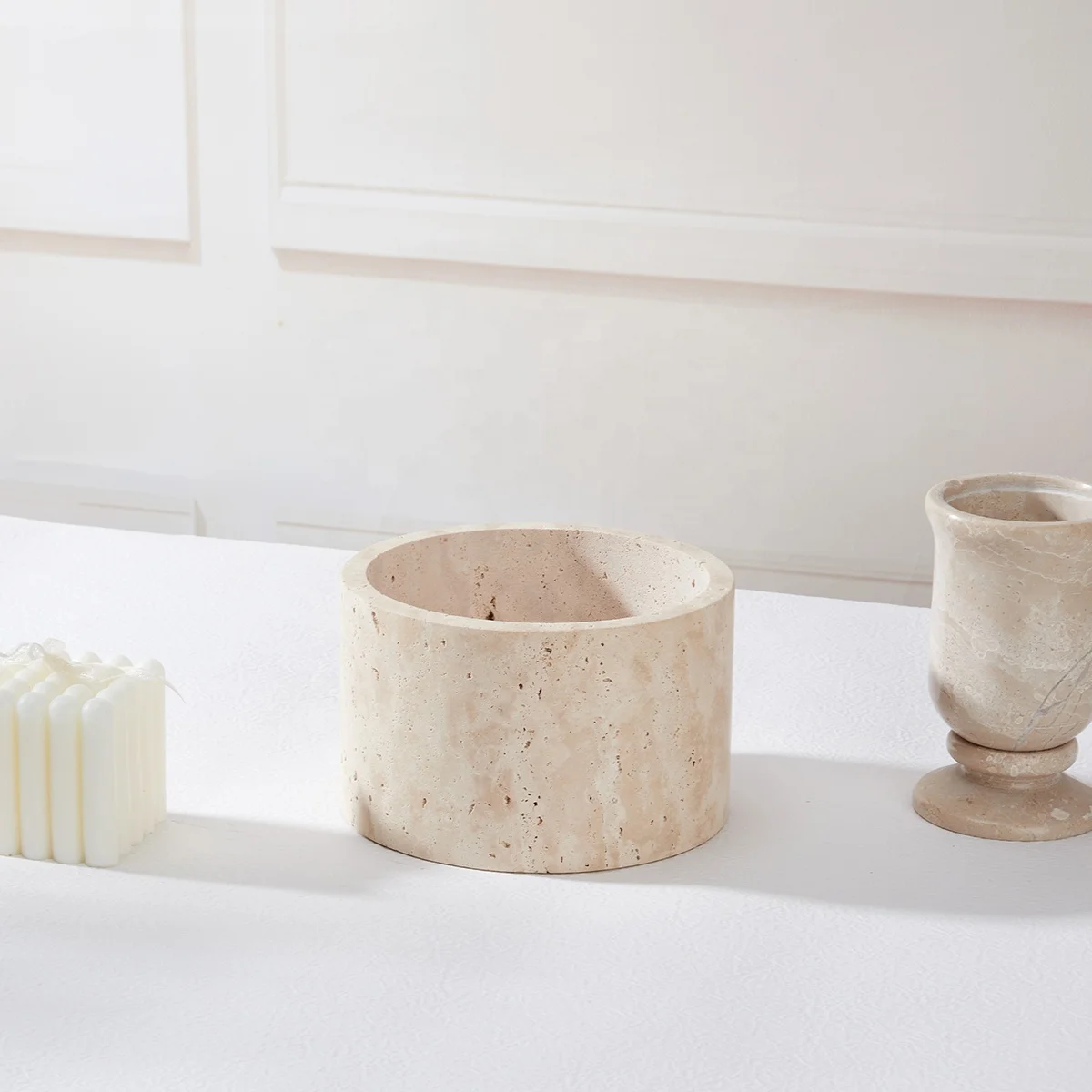 Home Decor Round Travertine Marble Bowl Storage Container Jar kitchen accessories Travertine fruit container flower pot