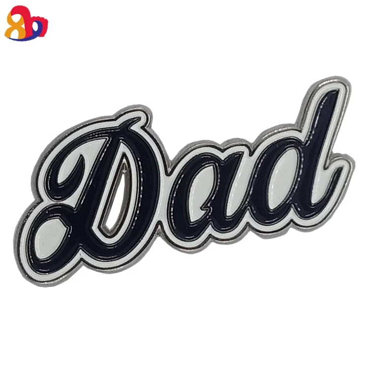 Promotion wholesale custom zinc alloy dad appellation character digital display name metal pin badge