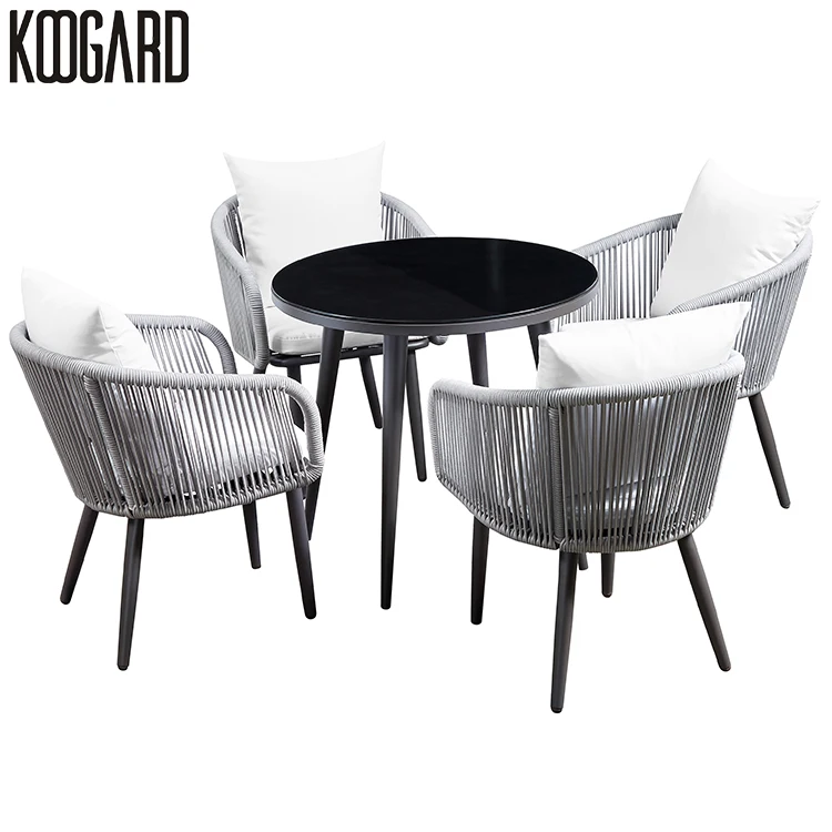 Foshan Outdoor Cafe Furniture Modern Rope Conversation Dining Set Restaurant Dining Table