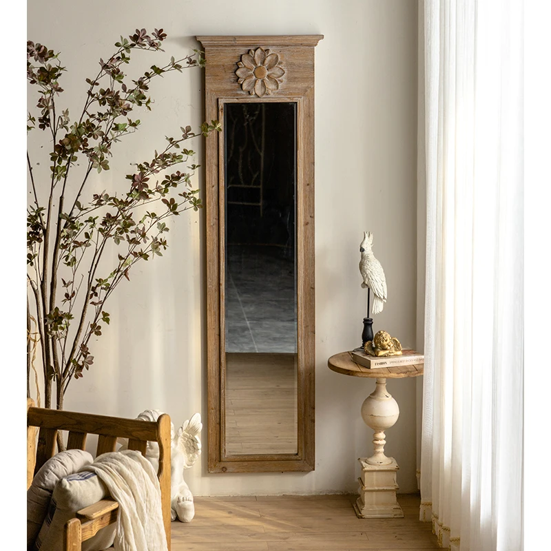 Rustic Retro Farmhouse Distressed Decorative Full Body Long Solid Wood Frame Wall Hanging Mirror