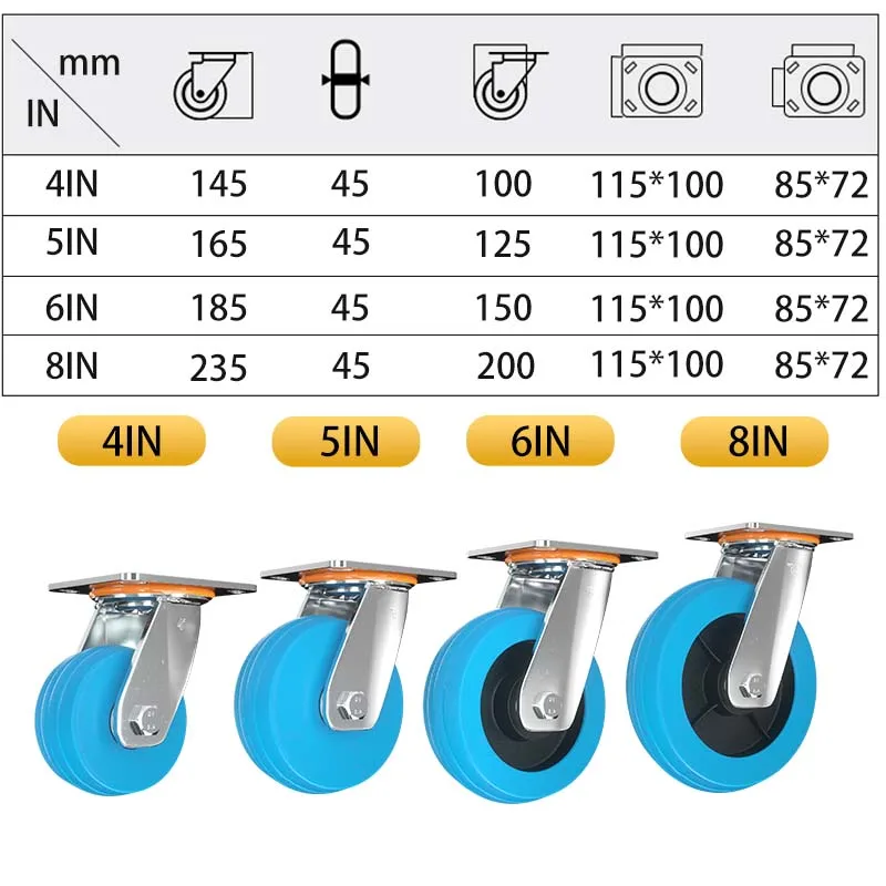 China supplier 4 inch 5 inch 6 inch 8 inch fixed Castors rubber heavy duty industrial caster wheels with iron core for sale