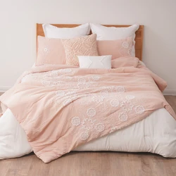 Classic King Size Boucle Embroidered Quilted Luxury Microfiber Bedding Bedspread Sheet Pink Duvet Cover