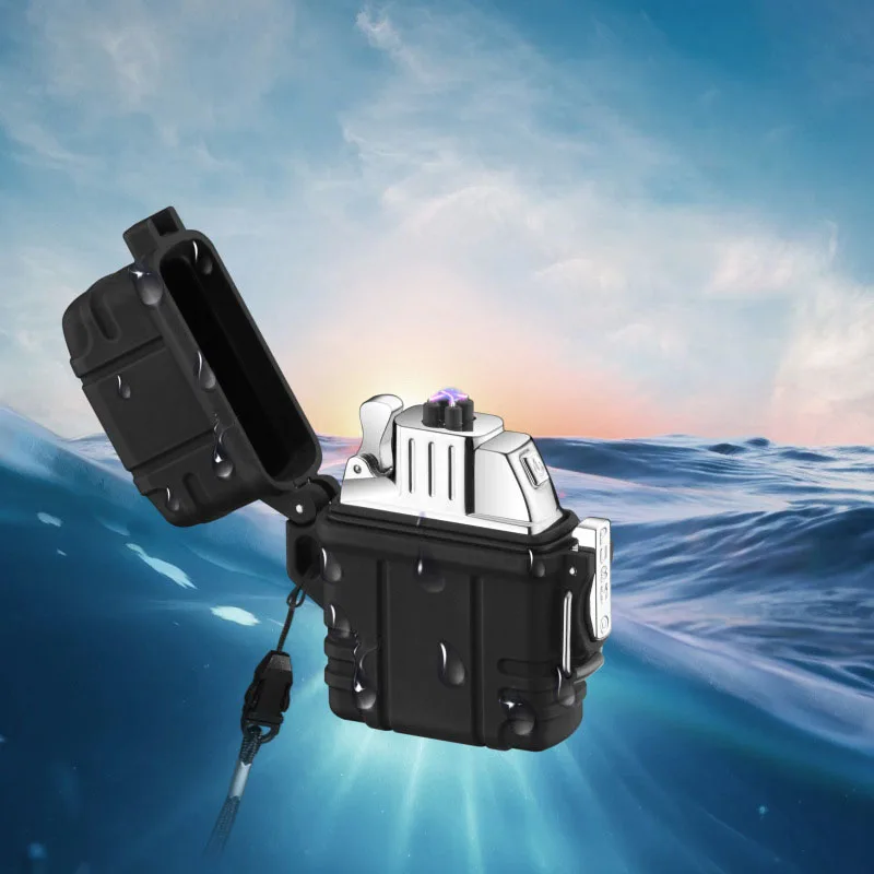Waterproof Double Arc Charging Lighter with Rope Men Gift Fishing Anti-Drop Lighter