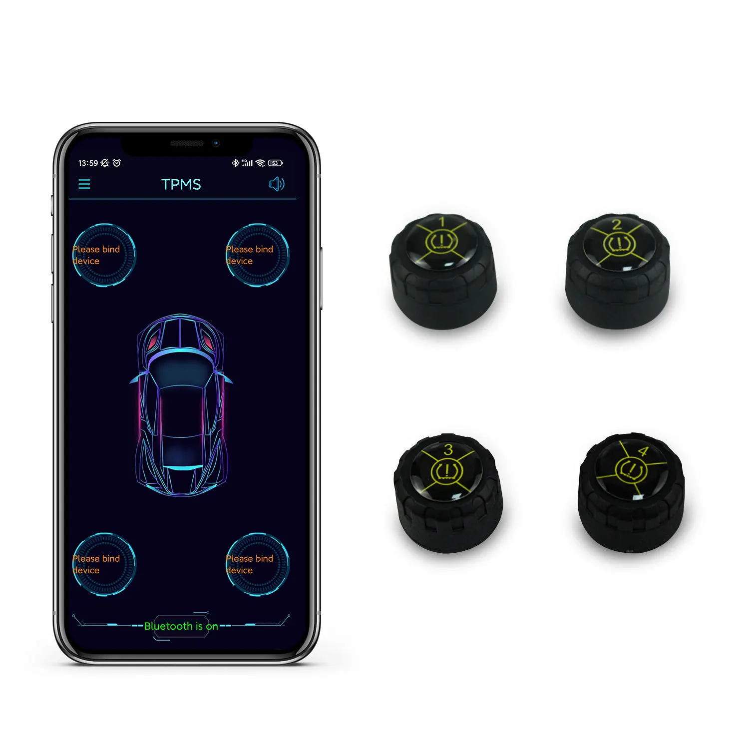 Car Tire Pressure Sensor Smart Bluetooth 5.0 Tpms Tire Detection Monitor Mobile Phone App Connection