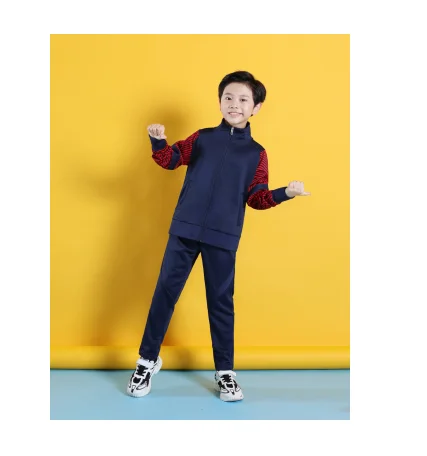 Smooth texture exercise suits Kids coaching apparel game outfits Seam pockets Cotton Slim Fit Polyester soccer tracksuits Retro