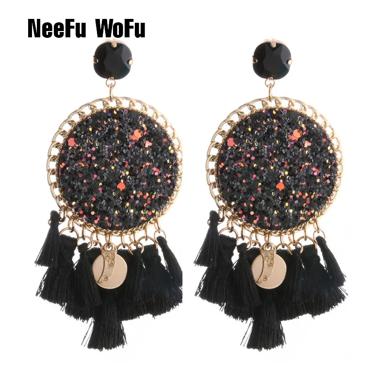 Богемные серьги-кисточки NeeFu WoFu, большие серьги из блестящей кожи, большие длинные серьги, рождественские украшения, оптовая продажа