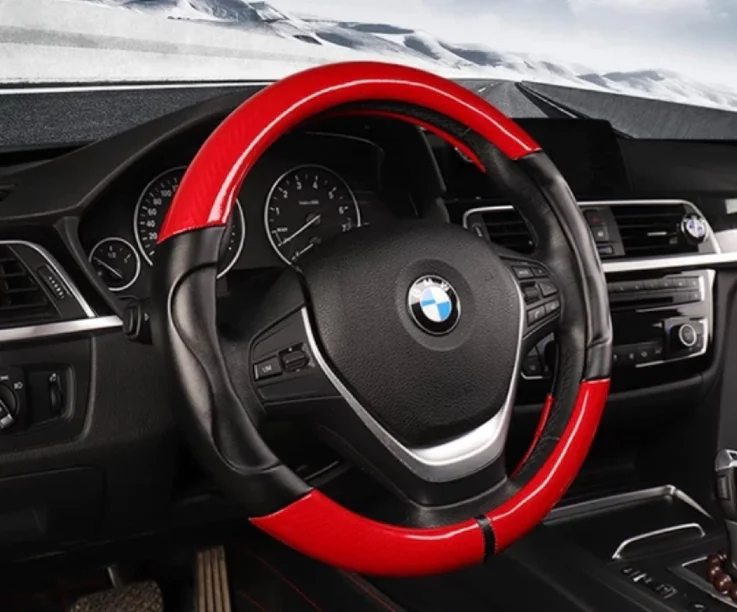 Leather brown carbon fiber Steering wheel cover