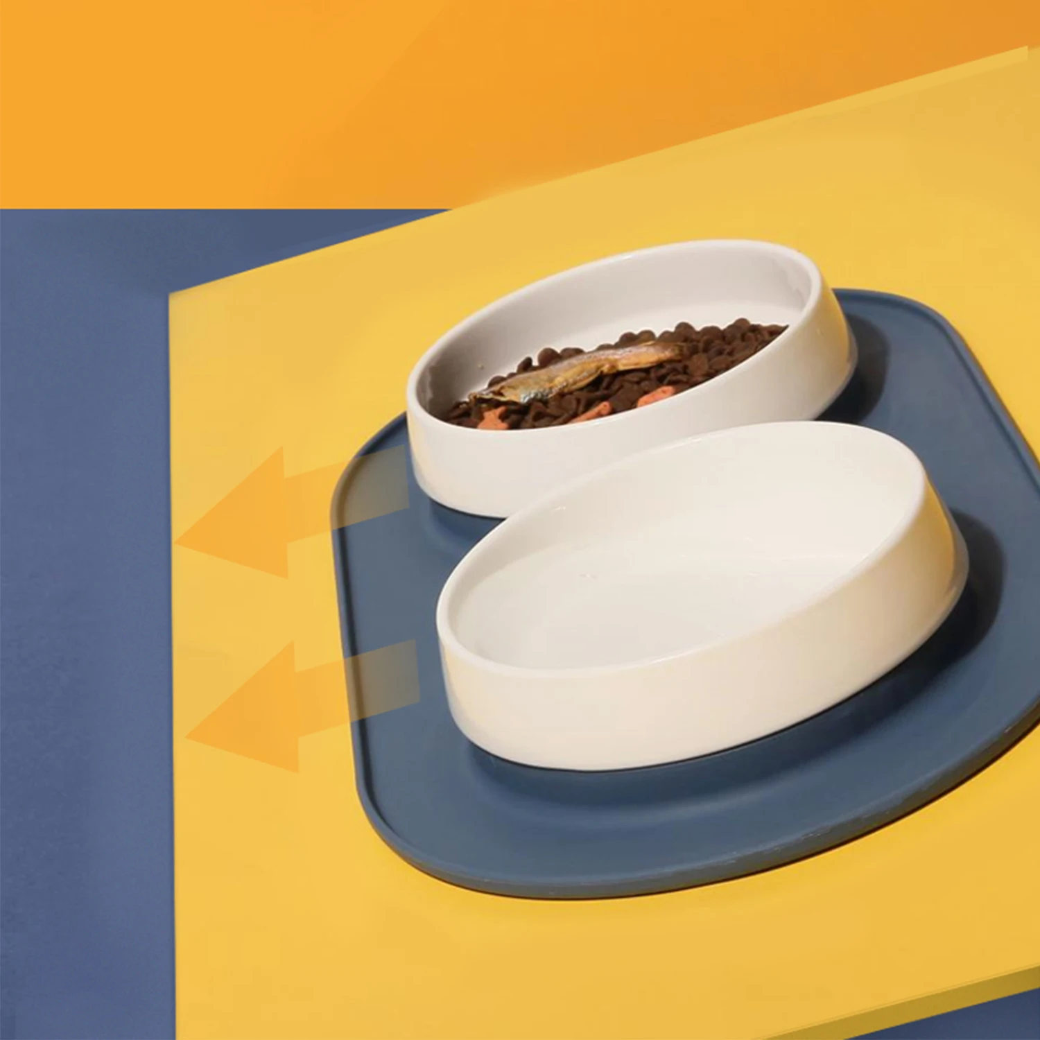 Household Pet Food Set Dog Non-slip Silicone Mat Ceramic Bowl Two-piece Set Carton Box for Dogs Pet Bowls & Feeders Non-slip Pad