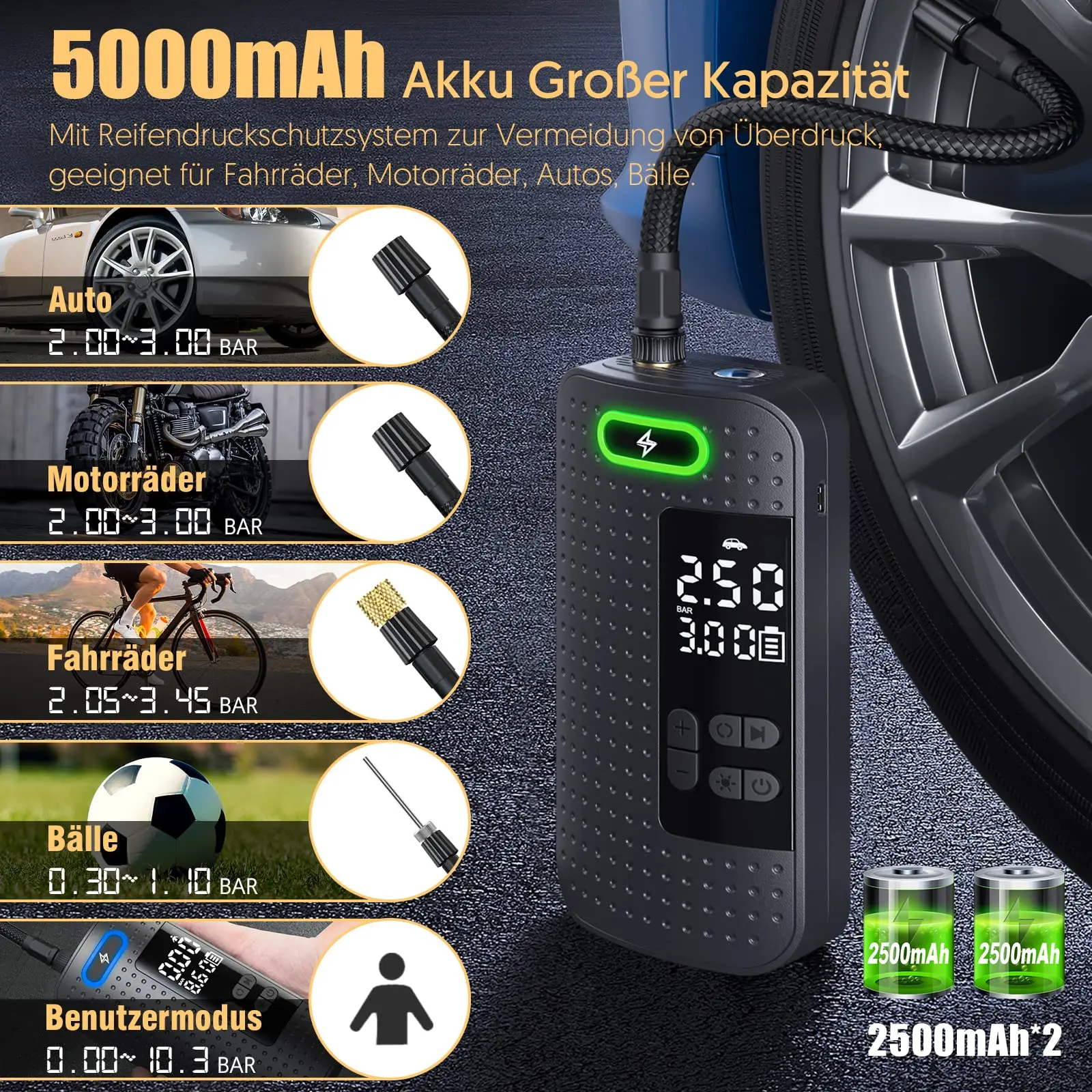 12V portable digital car tyre inflator air compressor for cars