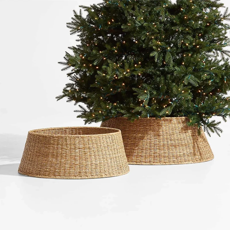 Folding Home Xmas Wicker Tree Baskets willow tree skirts decorations Natural Seagrass Christmas Tree Collar Skirt