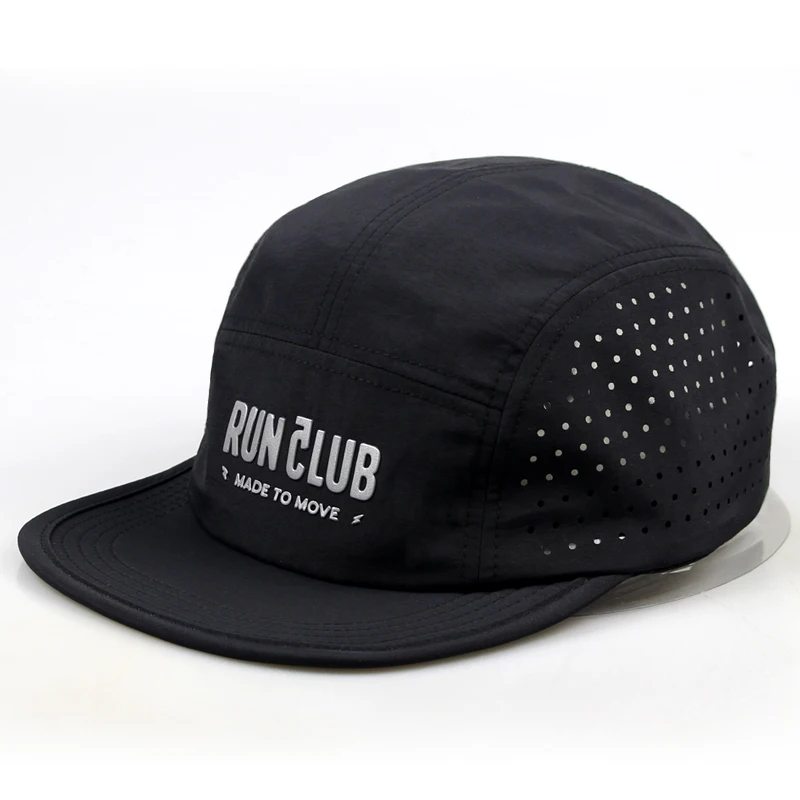 Custom Bill Unstructured Waterproof Laser Cut Hole Hat Black Adjustable Baseball Caps 5 Panel Hats